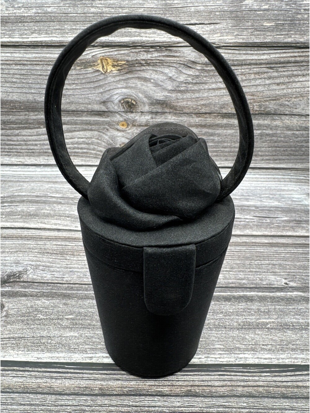 Vintage Y2K Enzo Angiolini Cylinder Black Flower Pot Hand Bag Rare Boho Chic